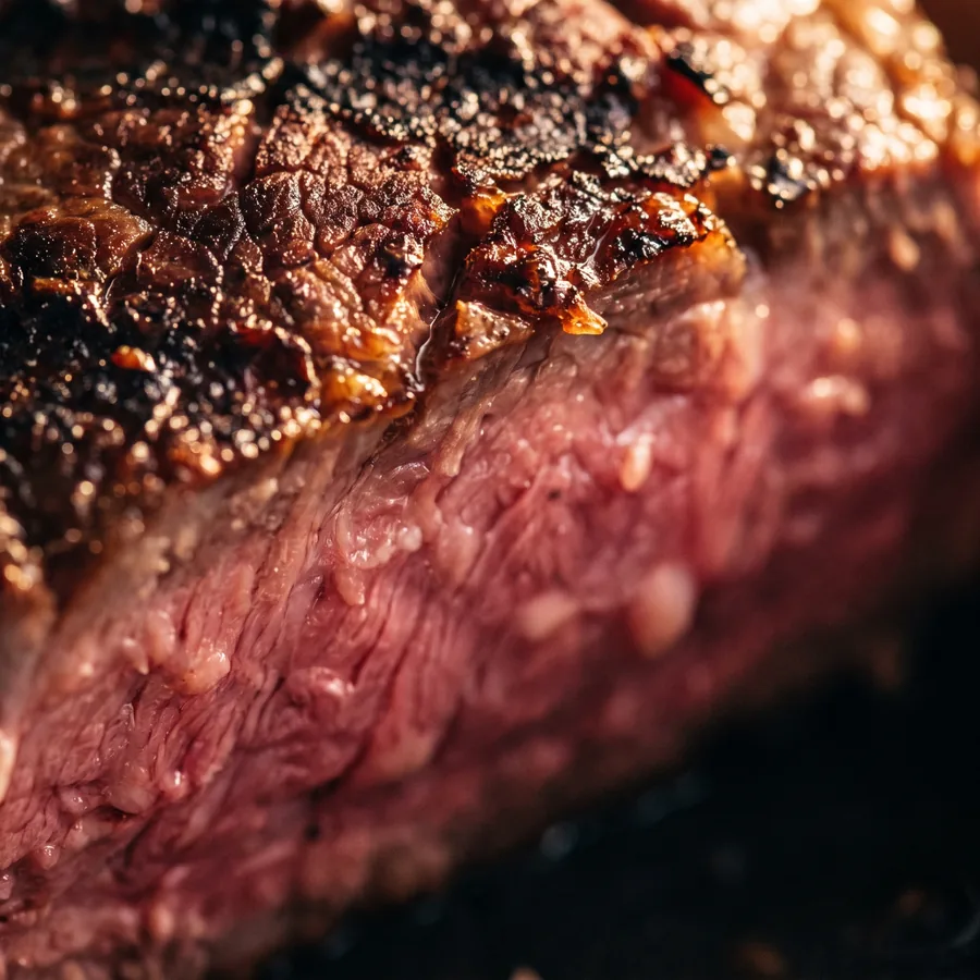 Nahaufnahme der Kruste eines gegrillten Steaks