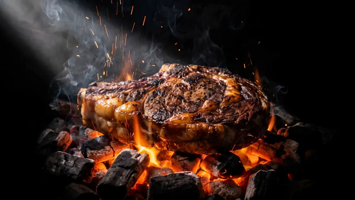 Steak auf glühender Holzkohle